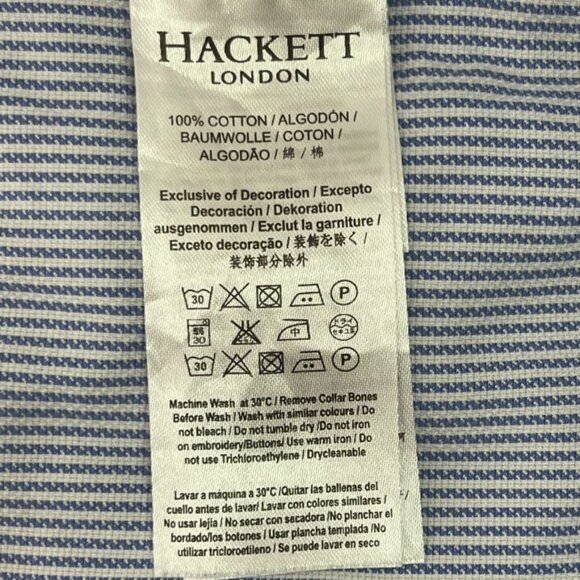 Hackett Men's Blue Striped Long Sleeve Button Down Shirt Size 17 - Picture 8 of 9